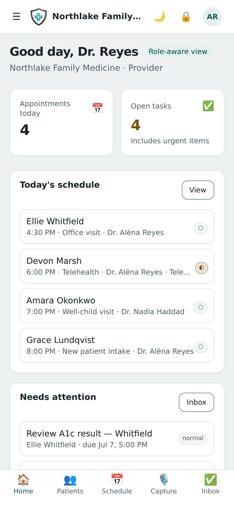 Today, on a phone — The same day view, on the device it is actually used on.